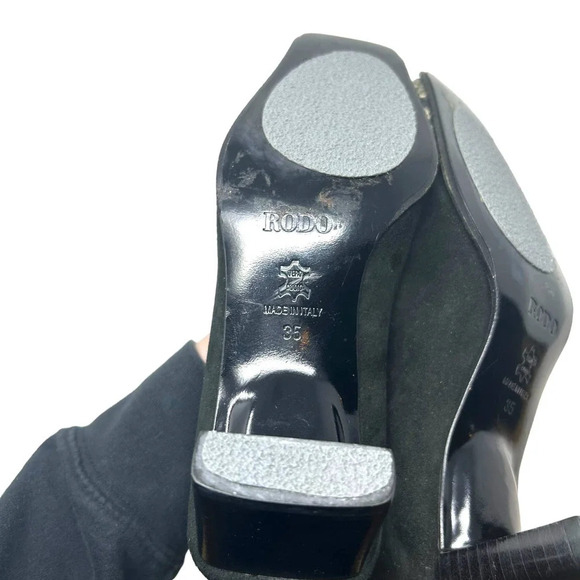 RODO Black Square Snakeskin Toe Western Style Heels Size 35 / US 5 - Picture 8 of 9